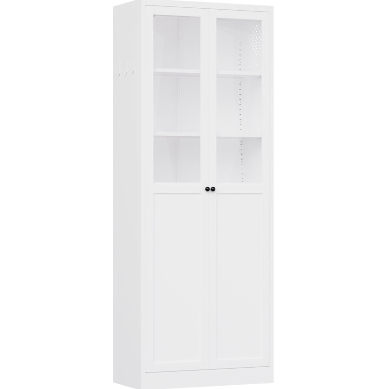 Organisateur de garde-manger en métal blanc de 72 po avec portes et tablettes, robuste, assemblage d'outils, idéal pour une armoire de rangement de cuisine, grand, 5 aimants silencieux réglables, ancrage mural complet