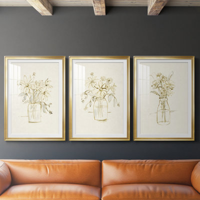 Arrangement floral délavé I - impression sur mesure encadrée de qualité supérieure - 3 pièces
