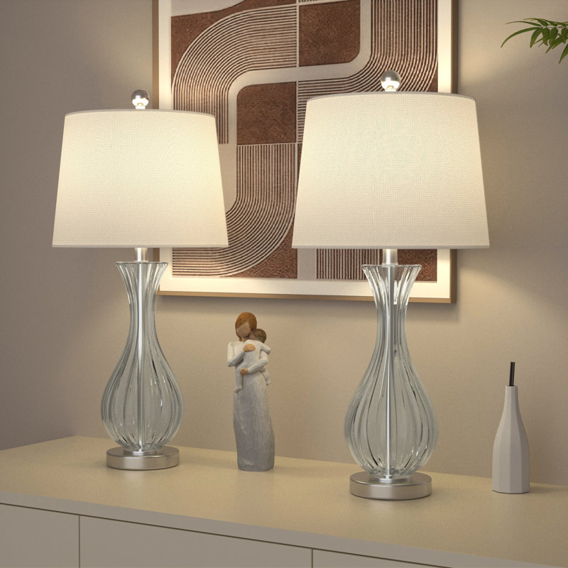 Ursuline 25.5'' Bedside Table Lamp Set with Metal Base, White
