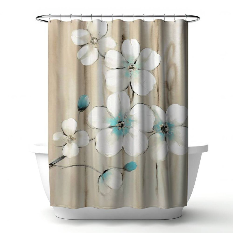 Floral – Polyester Shower Curtain, Dye Sublimation Print, 71" W × 74" L