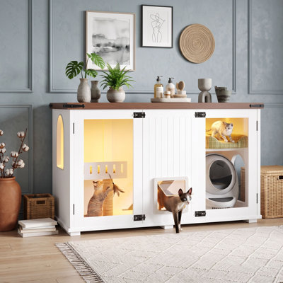 Enceinte de litière pour chat avec porte en acrylique intelligente et escalier, maison de chat à plusieurs niveaux avec poteau à griffer