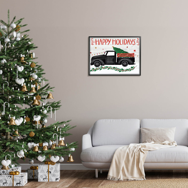 Joyeuses Fêtes, arbre de Noël at-229, Giclée encadrée noir minuit, H 24 po x l 30 po x P 1,5 po