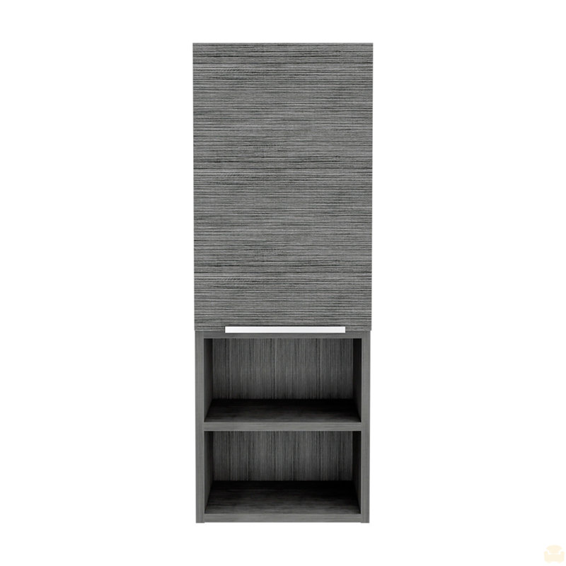 Armoire de salle de bain, deux tablettes intérieures, deux tablettes extérieures, armoire à une porte, Gris