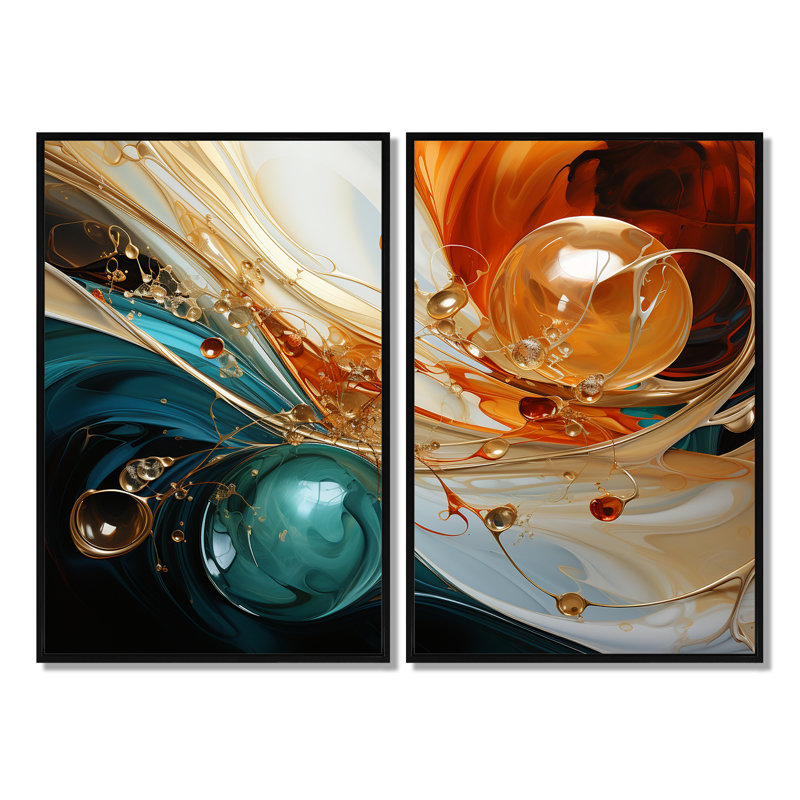 Orange et marbre émeraude II - Art mural orange, 36" H x 48" W, Impression encadrée flottante, Black