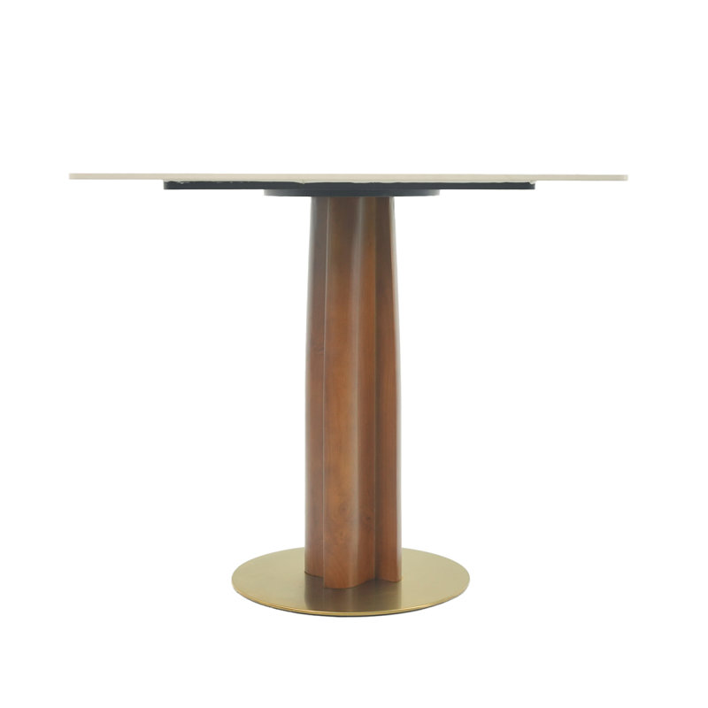 Table de salle à manger moderne carrée, table en pierre frittée de 33,5 po avec pieds en bois et base dorée, table de cuisine pour 2 personnes pour un petit espace, capacité de poids de 150 lb (seulement la table de Négociation)