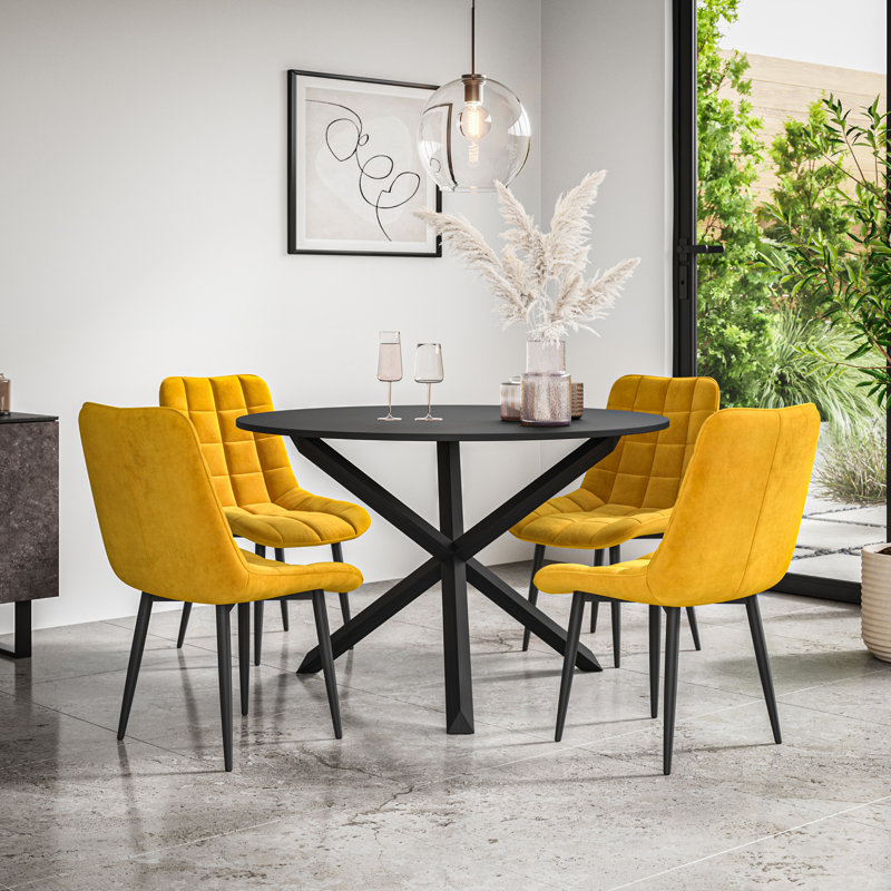 Darcus 4 - Person Dining Set, Black/Black/Mustard