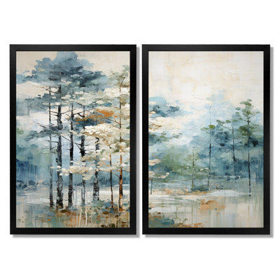 Pine Tree Enchanted Forest - Tree Pine Canvas Art, Green Floral Wall Art 2 Piece