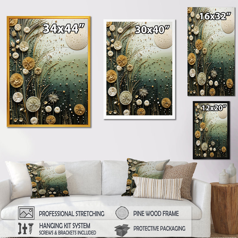 «Green Abstract Botanical Plants 3 - Tachisme», art mural, Toile tendue, H 40 po x l 30 po x P 1,5 po