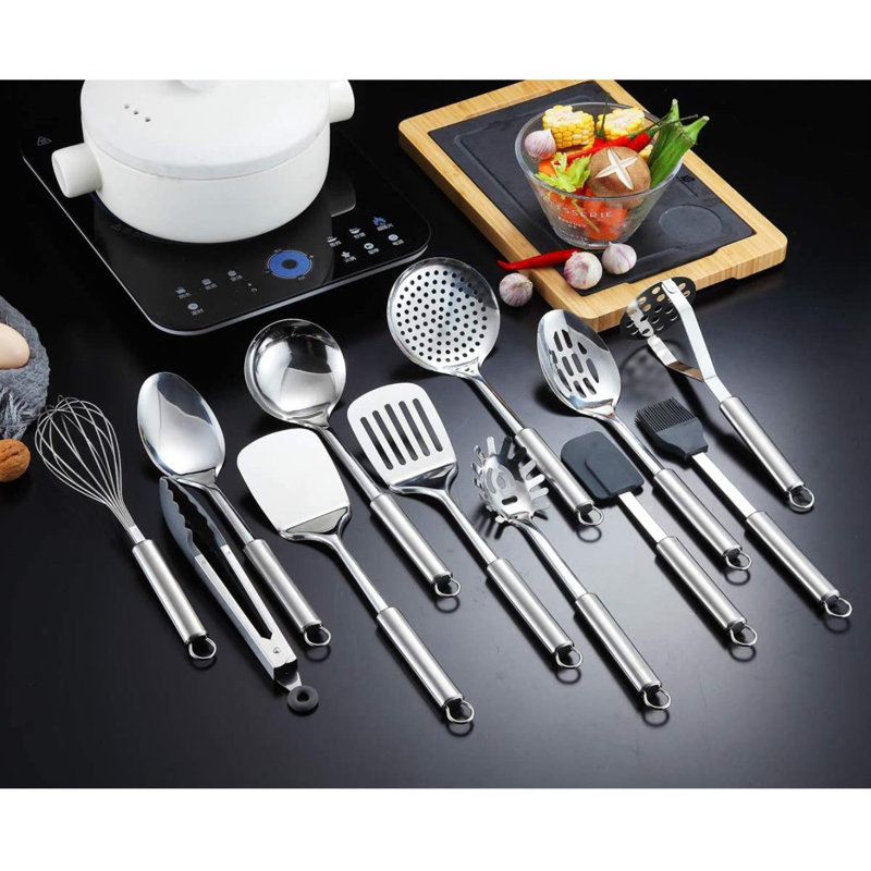 13-Piece Stainless Steel Cooking Utensil Set with Holder