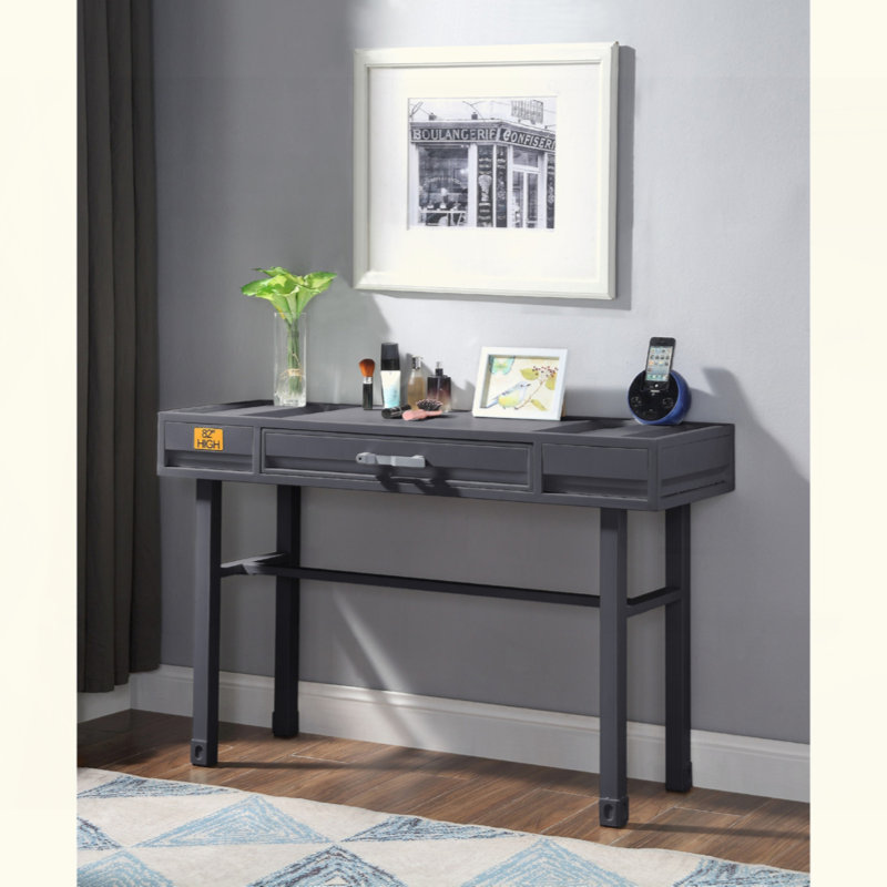 Metal Vanity Desk with One Drawer, Gunmetal