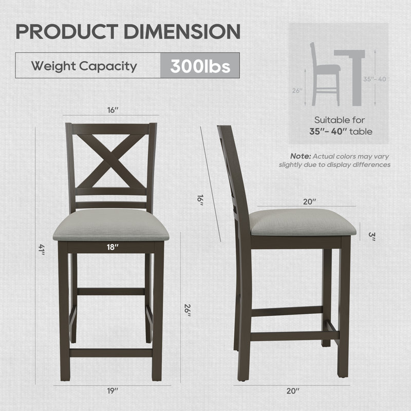 Upholstered 26" Counter  Bar Stool Solid Wood Counter Stool , Gray, Dark Gray