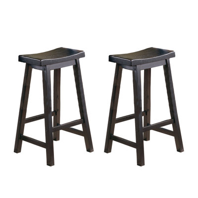 Tabourets de bar en bois massif de 29 pouces de hauteur, finition noire, siège en selle, 2 pour les repas, 2 pièces, siège décontracté