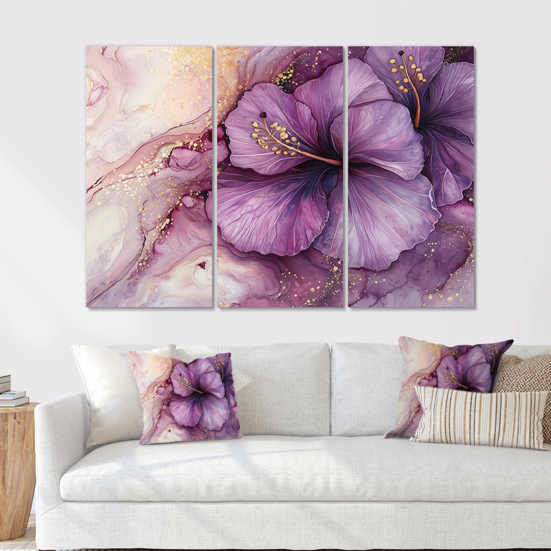 Adarrion - ensemble d'art mural hibiscus, H 28 po x l 36 po, Toile tendue, Ne s’applique pas
