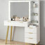 Meuble-lavabo large, bureau de maquillage avec miroir, coiffeuse à 5 tiroirs, coiffeuse à plateau en verre pour chambre à coucher