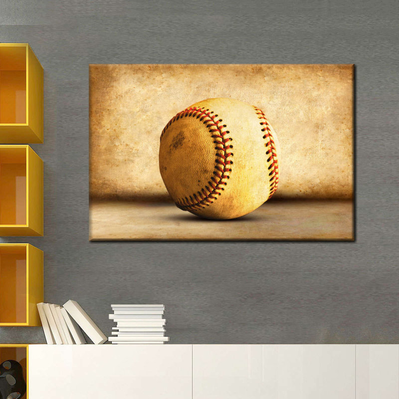 Baseball sépia sur toile, H 24 po x l 36 po x P 1,25 po