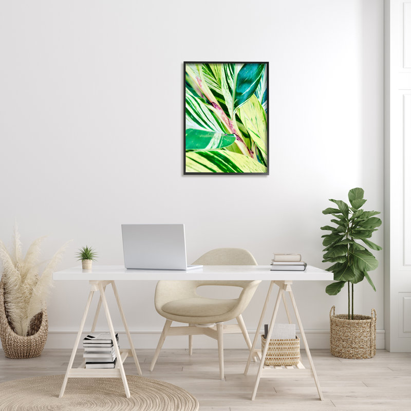 Feuilles de plantes tropicales, Giclée encadrée noir minuit, H 30 po x l 24 po x P 1,5 po