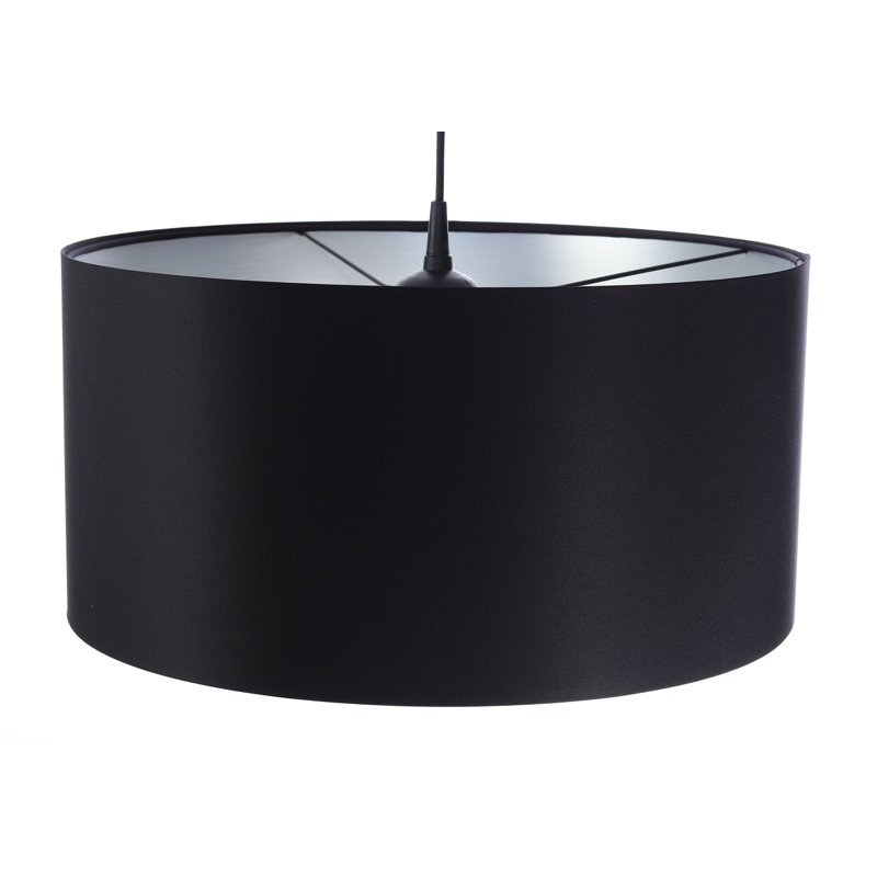 1 - Light White/Grey Drum Pendant, 107cm H x 60cm W x 60cm D, Black/Silver, Black
