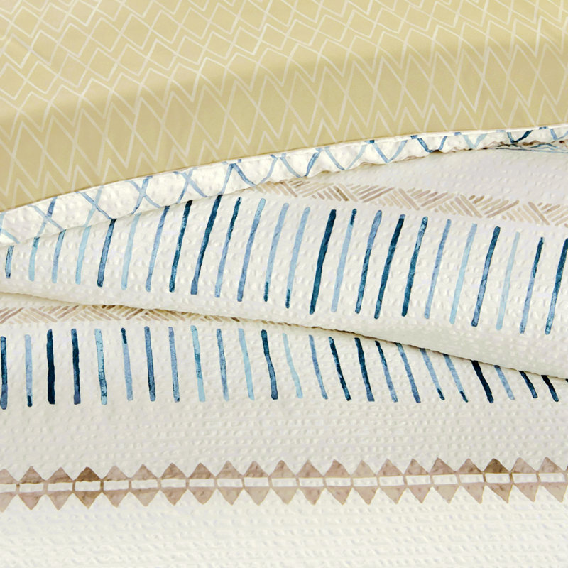 Polyester Comforter, Taupe/Blue Geometric Shapes, Full Comforter + 2 Pillowcases