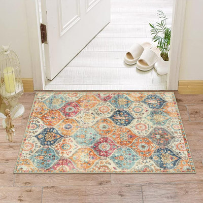 Moroccan Vaska Area Rug, 2X3 Entry Rug Non-Slip Washable Indoor Door Mat, Small Oriental Accent Throw Rug (Cream, 2X3ft)