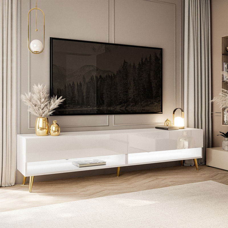 Calante TV Stand cashmire, High Gloss White/Gold