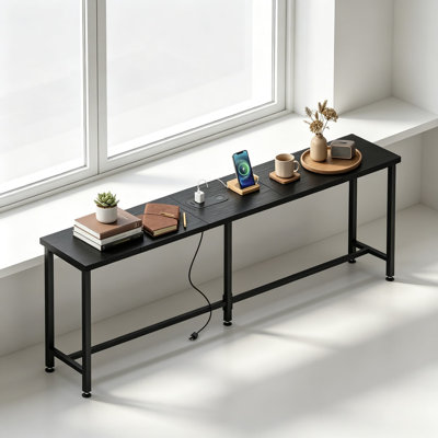 Sofa Table With Built-In Charging Station, 2 AC Outlets And 2 USB Ports, Narrow Console Table For Behind Couch, Entryway, Hallway And Small Spaces, Sturdy Metal Frame With Leveling Feet