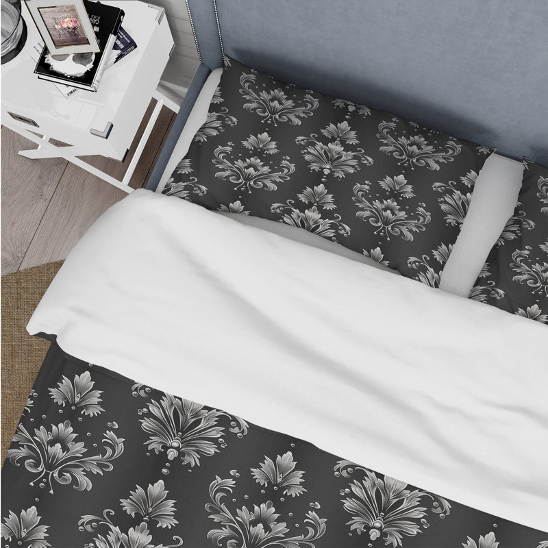 Ensemble de housse de couette traditionnel noir à imprimé damassé Glamour IV - traditionnel