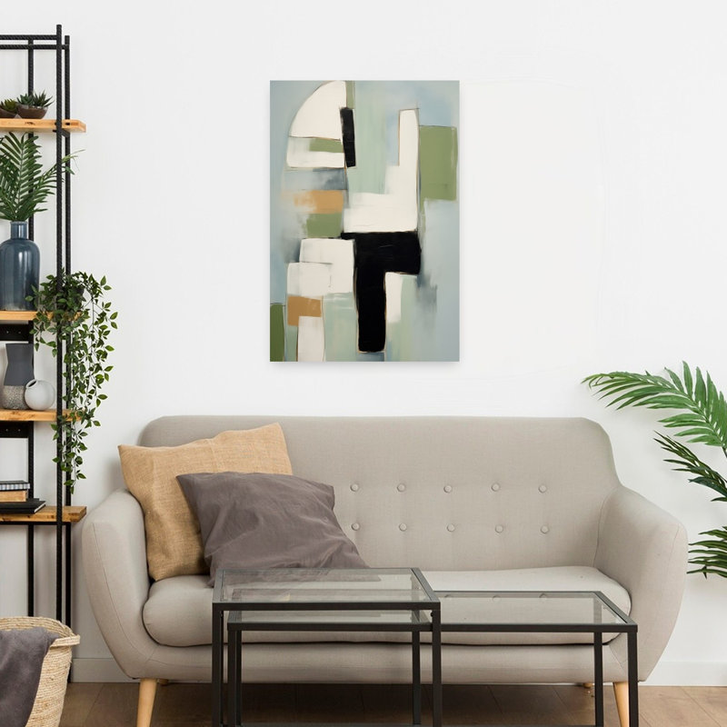 «Serene Abstract Shapes Abstract», art mural géométrique contemporain, H 24 po x l 16 po