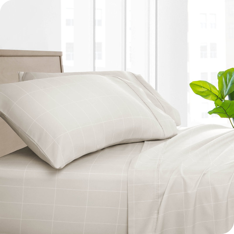 Microfiber Checkered - Set of 2, 2 Standard Pillowcases, Stone/White