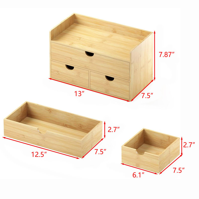 Bamboo Desk Organizer with Drawers Small Desktop Drawers