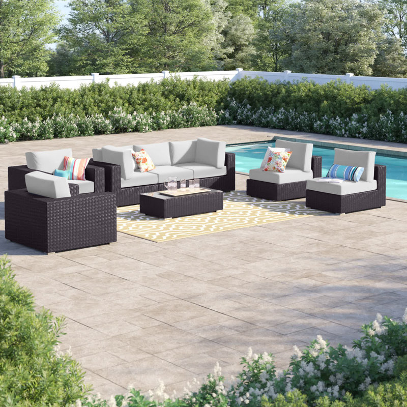 Convene 8 Piece Rattan Sectional Seating Group with Cushions, Espresso White