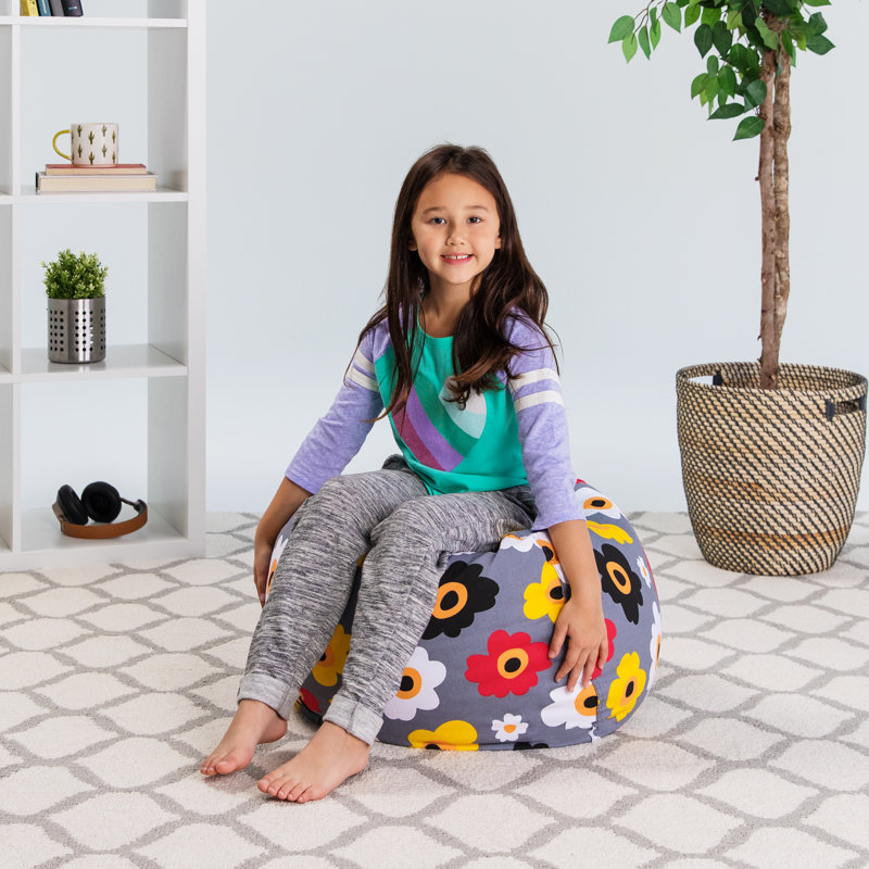 Housse pour fauteuil à billes Kids, Moyen - 27 po, Toile - fleurs multicolores sur fond gris