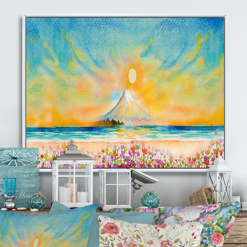 Paysage du Japon, mont Fuji II, reproduction sur toile flottante, H 8 po x l 12 po x P 1 po, Cadre flottant blanc