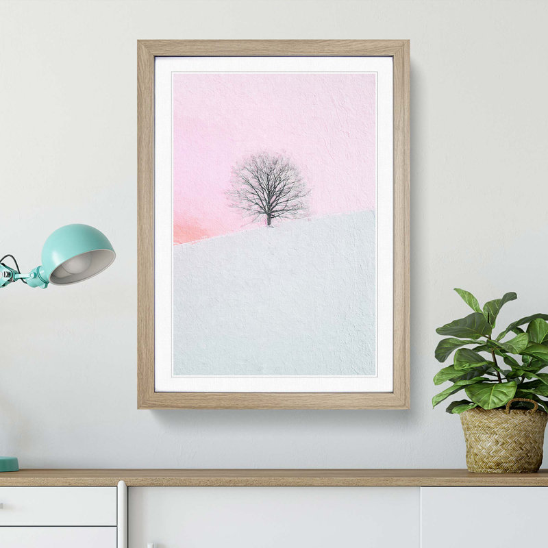 A Winter Tree At Sunset - Single Picture Frame Painting, 33cm H x 24cm W x 2cm D, Oak Framed