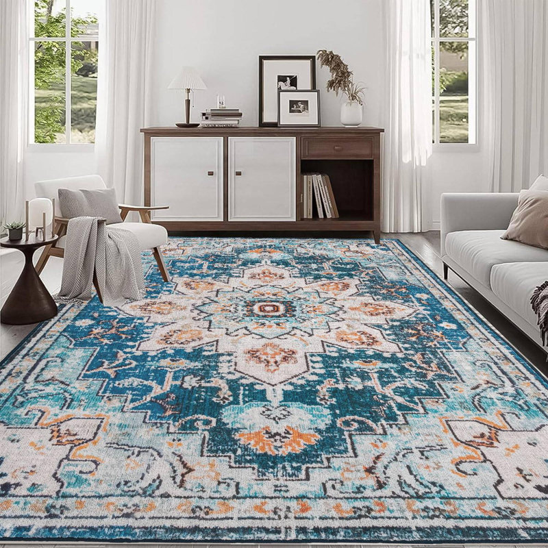 Vintage Bohemia Large Persian Non-slip Washable Area Rug, Rectangle 8' x 10'