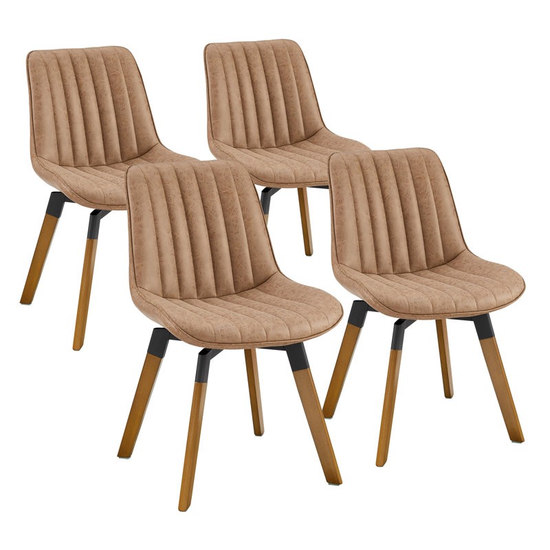 Brimlow Tufted Faux Leather Upholstered Swivel Dining Kitchen Side Chairs, Brown