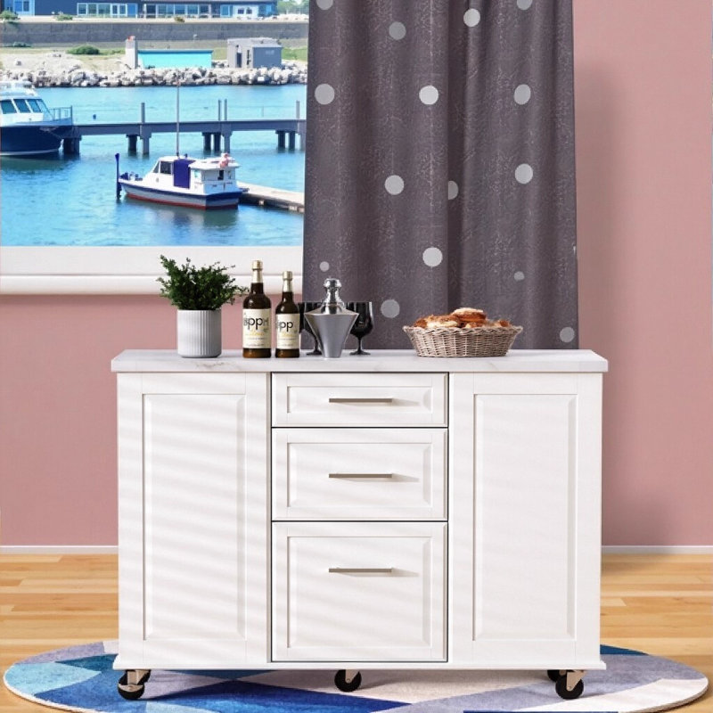 Îlot de cuisine avec rangement K&K, Blanc