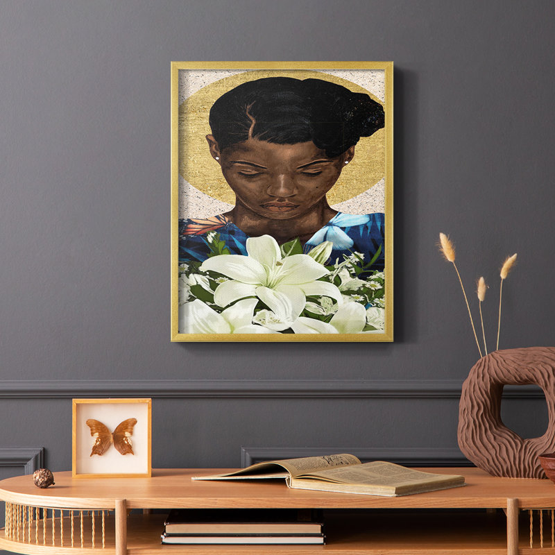 Méditation II, reproduction encadrée - bois massif, H 20 po x l 16 po, Or