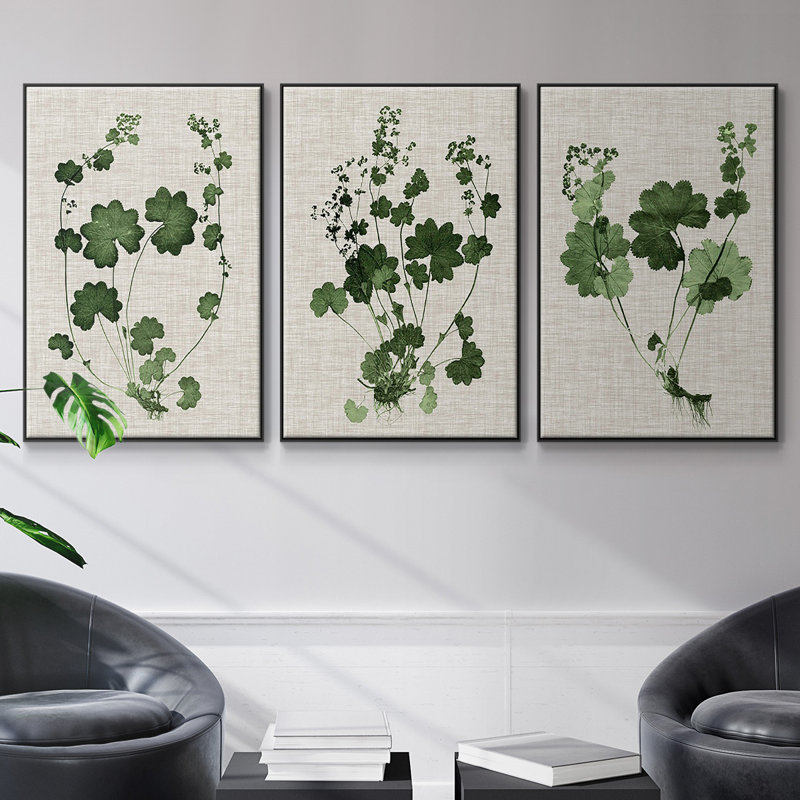 Forest Foliage On Linen I, encadré sur toile, 3 pièces, Noir, H 40 po x l 90 po x P 2 po