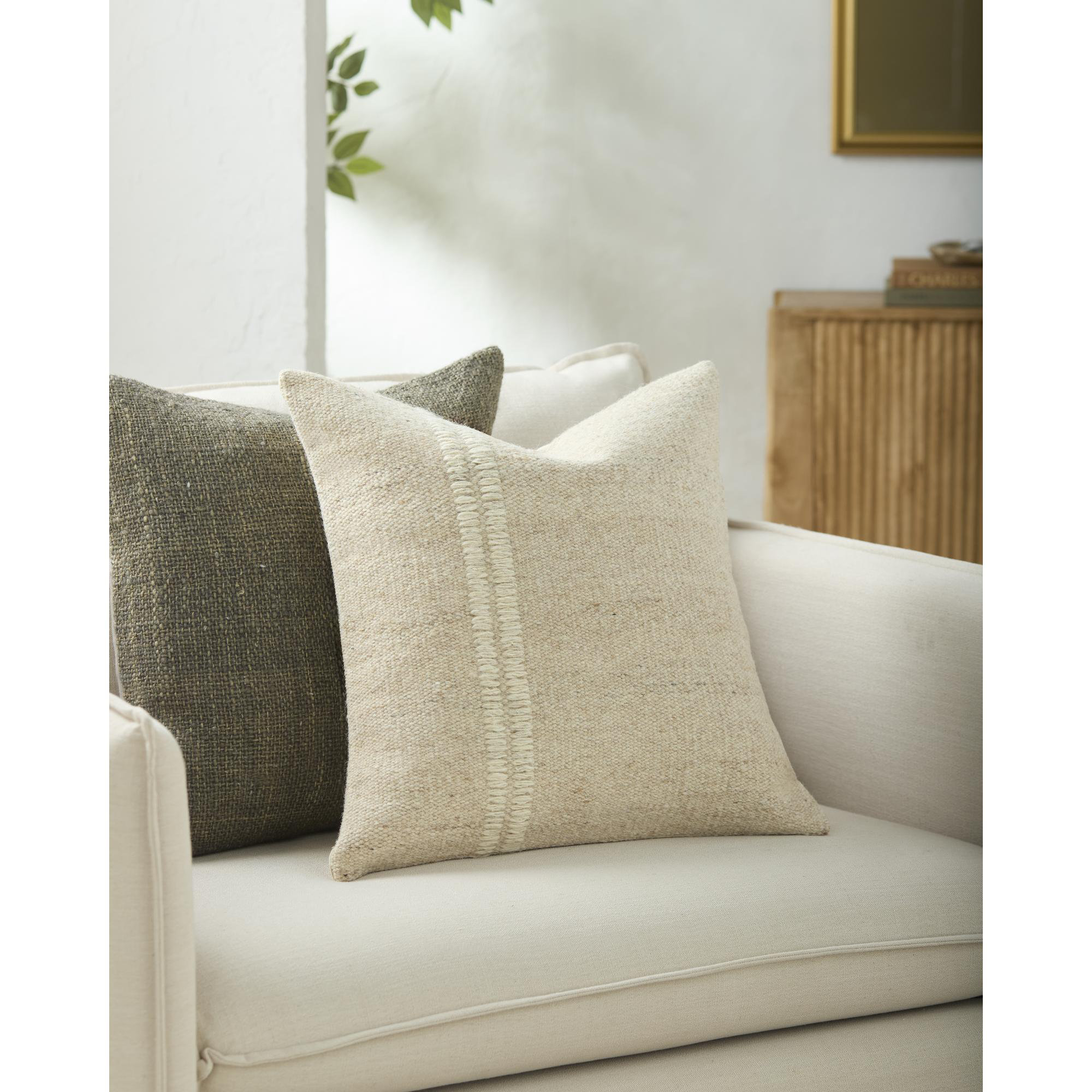 Jundah Accent Pillow, Light Beige, Polyester, Square 18"