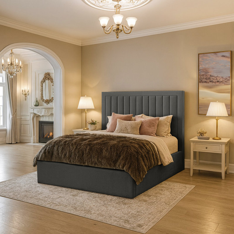 Anahly Upholstered Bed, Asphalt, Single (3')
