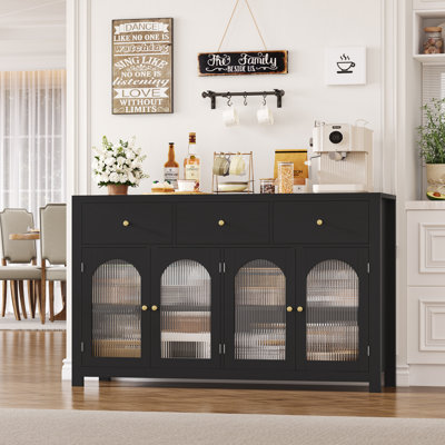 Bonnetta 55.1"W Modern Buffet Cabinet with Fluted Glass Doors - Kitchen Storage Sideboard, Coffee Bar Console Table, Adjustable Shelves for Living Roo