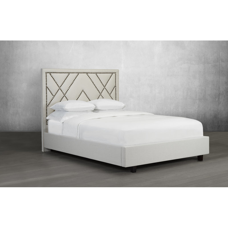 Lit plateforme en tissu d’ameublement Straka, Double, Cuir - Ivoire