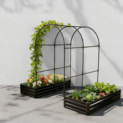 Pack Arch Trellis Planters, Metal Steel Modern Patio Garden Beds