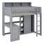 Lit mezzanine en bois avec plusieurs tablettes de rangement et garde-robe-77279800