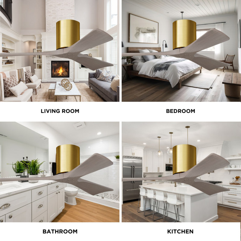 Irene Ceiling Fan, Brushed Brass, Gray Ash Tone, 60"