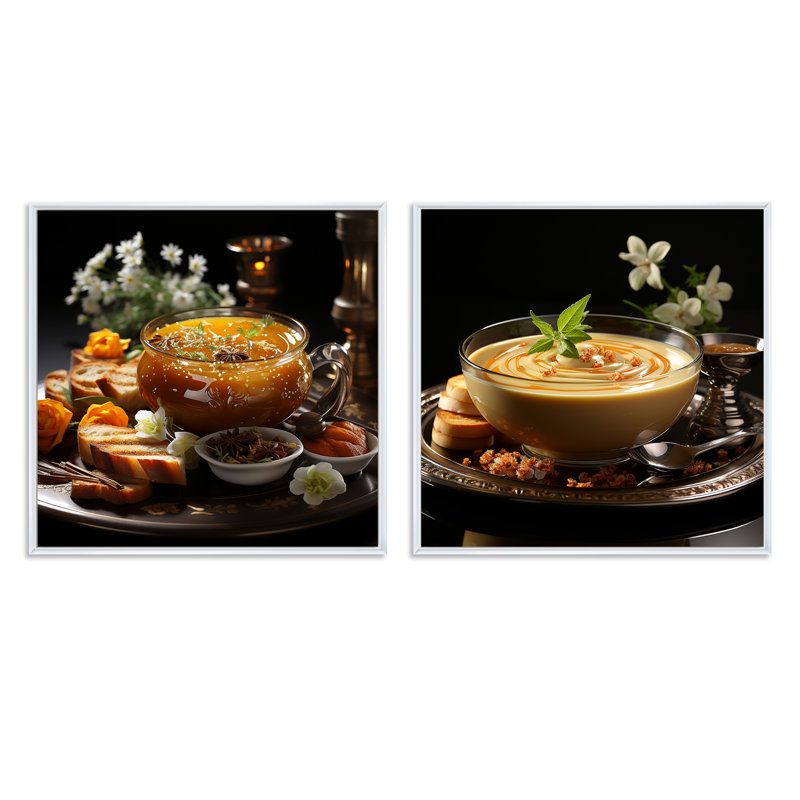 "Potage aromatique soupe" 2 pièces, Cadre flottant blanc, H 36 po x l 73 po