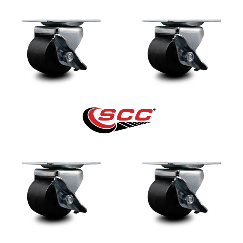 Low Profile Polyolefin 2 Inch Wheel Top Plate Swivel Caster with Brake Set SCC/SCC-04S211316-POS-SLB-4