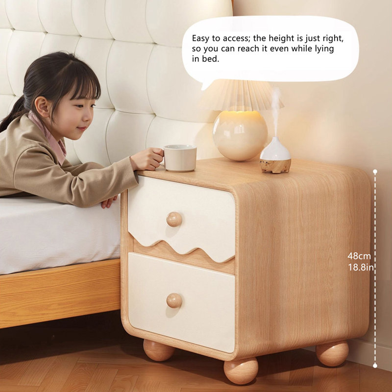 1 piece, small bedside table with wave pattern, medieval style, light luxury and high-end home storage cabinet, Natural