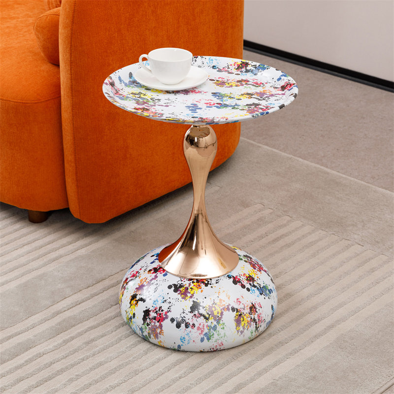 Table d'appoint polyvalente en métal à piédestal, Brun cendré, Brun cendré