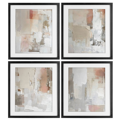 Layered Blush Abstracts, ensemble de 4 reproductions encadrées sous verre, design par Riley B